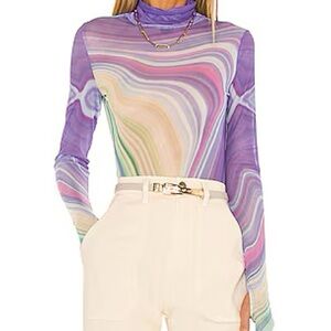 AFRM Zadie Mesh Top in Abstract Wave